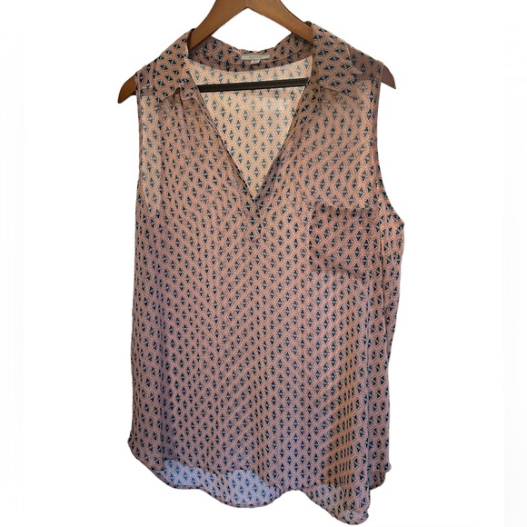 PLEIONE Peach and Navy Print Sleeveless High-Low Blouse - Size XL - Picture 2 of 6